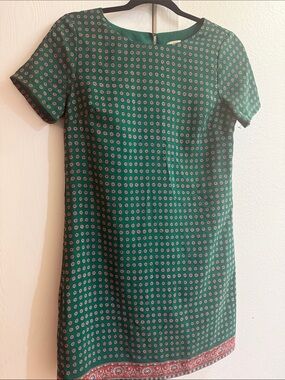J. Crew Green Short-Sleeve Printed Shift Dress